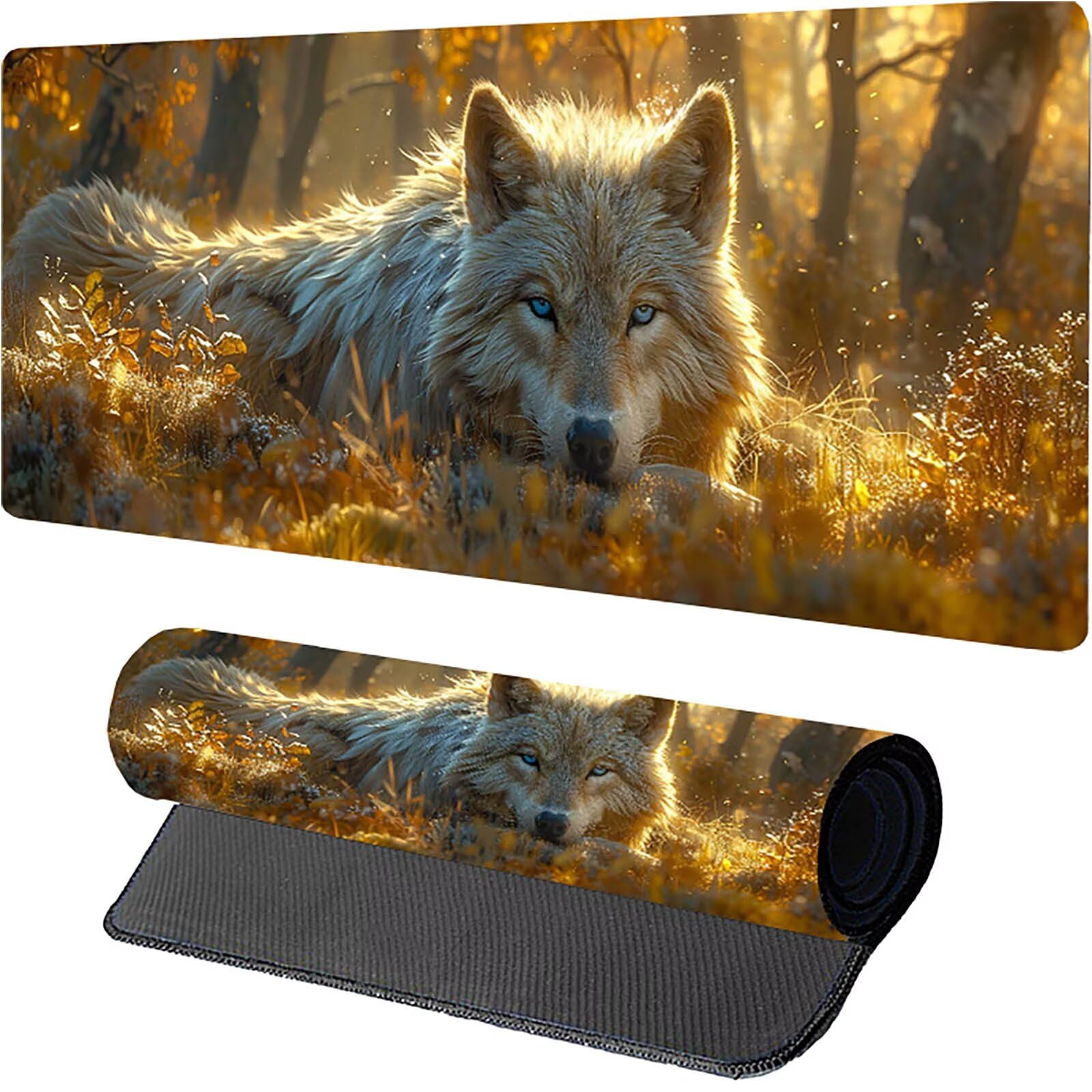 Tappetino Mouse XXL 1500 x 800 mm, Tappetino Mouse Lupo, Gaming Mousepad Migliorare la Velocità e la Precisione, Mouse Pad con Base in Gomma Antiscivolo, Ufficio Accessori Gaming, Bianco 0-5832