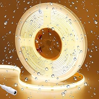 GOMING 24V COB LED Streifen Warmweiss 3000K 5M Wasserdicht IP65 LED Strip 480LED/M Keine Lichtflecken CRI 93+ Hohe Helligkeit 4300lm LED Band Selbstklebend für Heim Deko(Netzteil nicht Enthalten)