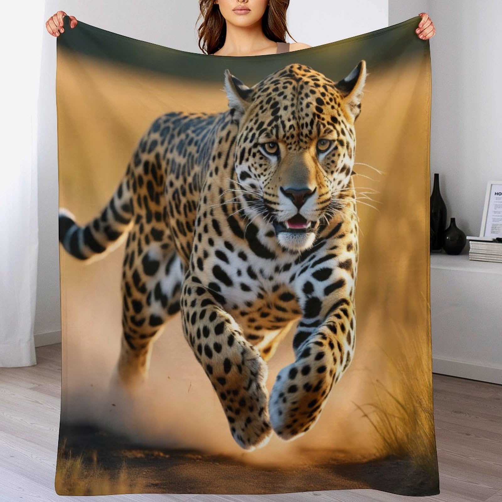 Couverture lourde guépard en flanelle douce et hypoallergénique pour lit