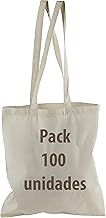 100% Biodegradable Cotton Fabric Bag, Washable, Reusable-Long Handles 75 cm. For Clothes, Crafts, Food, Vegetables, Shopping and for Daily Use, Measures 38 x 42 cm, Density 145 g/M2, Natural