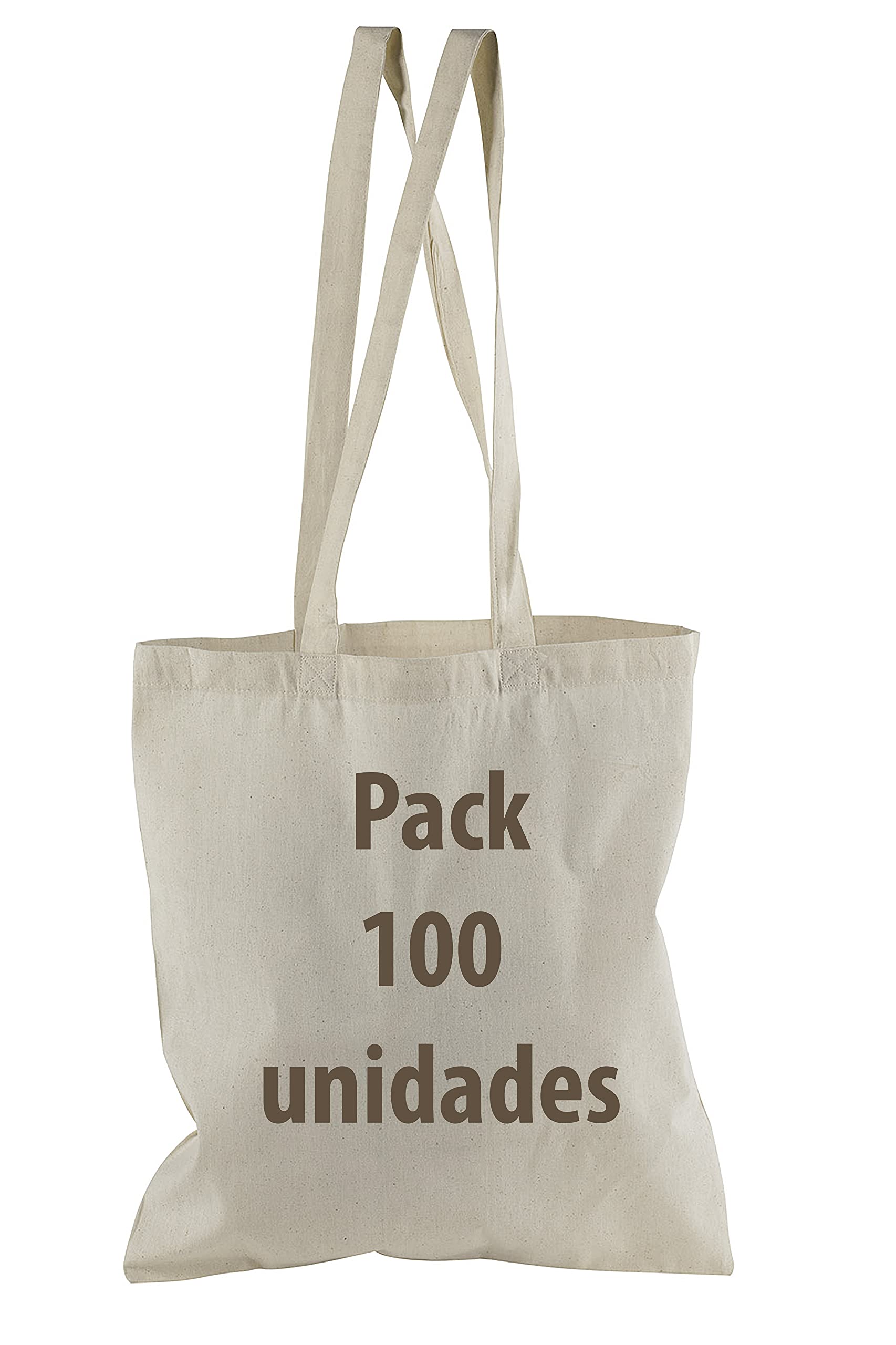 Bolsa Tela 100% Algodón Biodegradable,Lavable,Reutilizable-Asas Largas de 75 cm. Ropa,Manualidades,Alimentos,Verduras, ir de compras,Medidas 38x42cm,Densidad 145gr/m2,Natural (Pack 100 pcs)