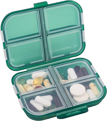 Organizador de pastillas de viaje pequeño con 8 compartimentos de rejilla, caja portátil para medicamentos, organizador semanal diario de disponible en Yaxa Colombia