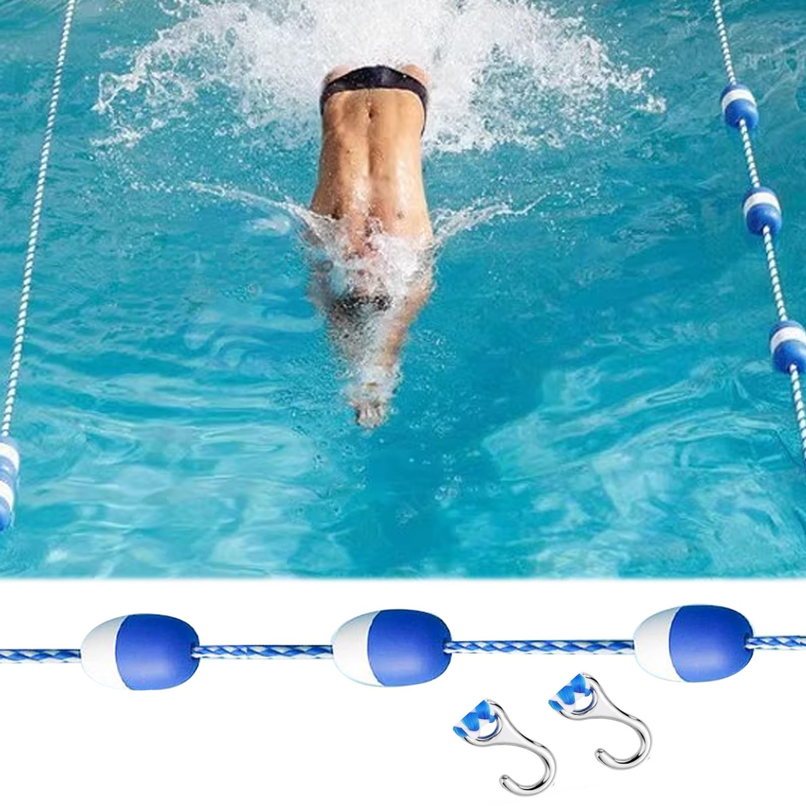 Corde de sécurité de qualité supérieure avec crochets et flotteurs. Idéal pour sécuriser les zones dangereuses dans les hôtels, villas et parcs aquatiques. Durable et facile à installer