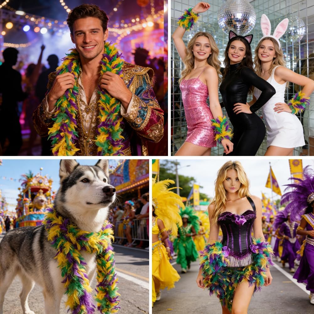 Mardi Gras Feather Boa 50g Mardi Gras Boa 2Yards 6.6ft Mardi Gras Boa Feathers for Mardi Gras Masquerade Carnival Party Decor - Image 7