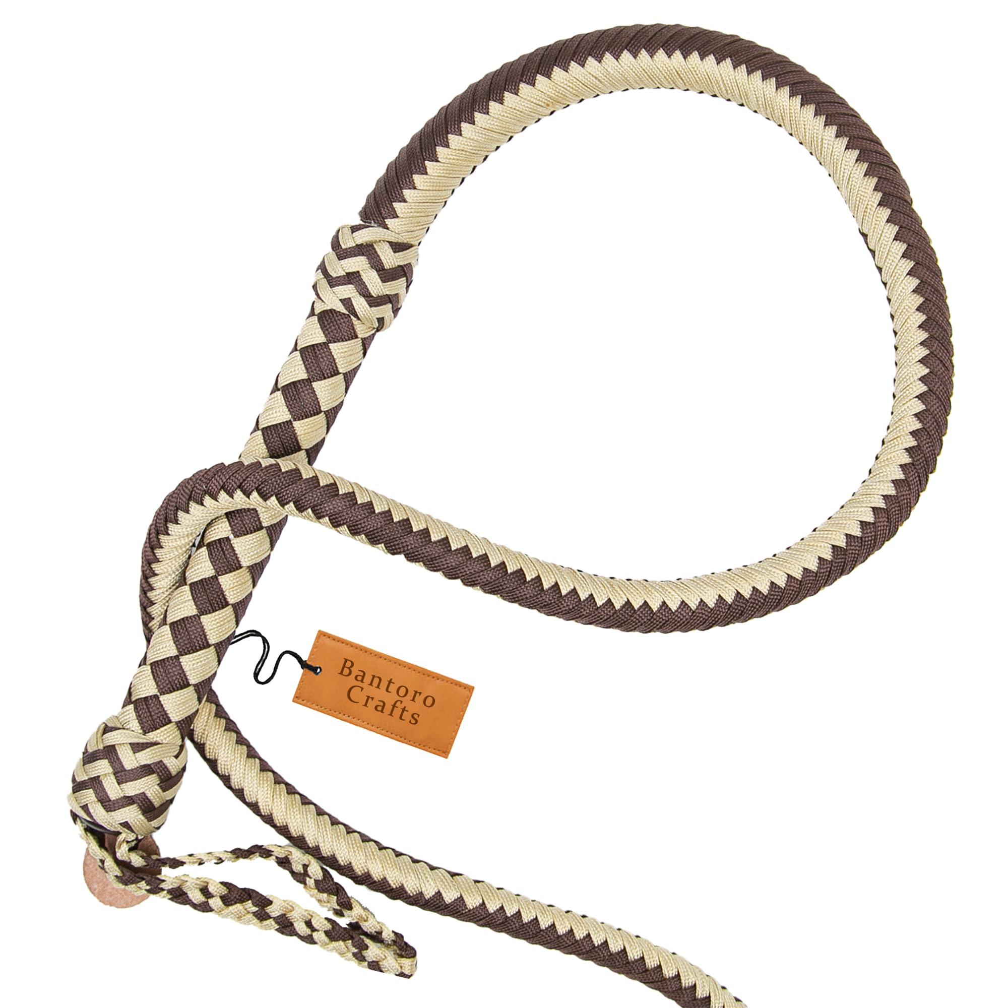 Braune und beige Paracord/Nylon-Peitsche, Bullenpeitsche, 16 Zöpfe, geflochtener Lederbauch und Lederpolster im Inneren, Laute knackende Peitsche