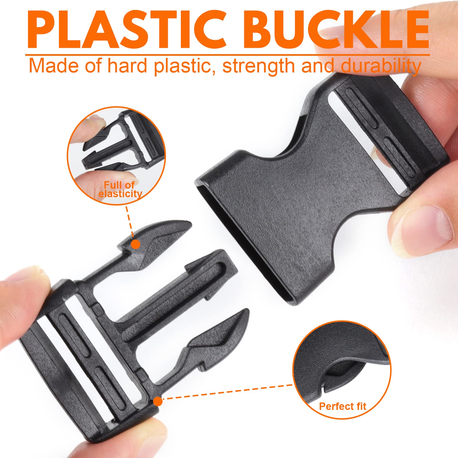 YGDZ - Correas de nailon de 1 pulgada, 20 hebillas de plástico ajustables dobles de liberación lateral rápida con 20 deslizantes, color negro resistente, Negro
