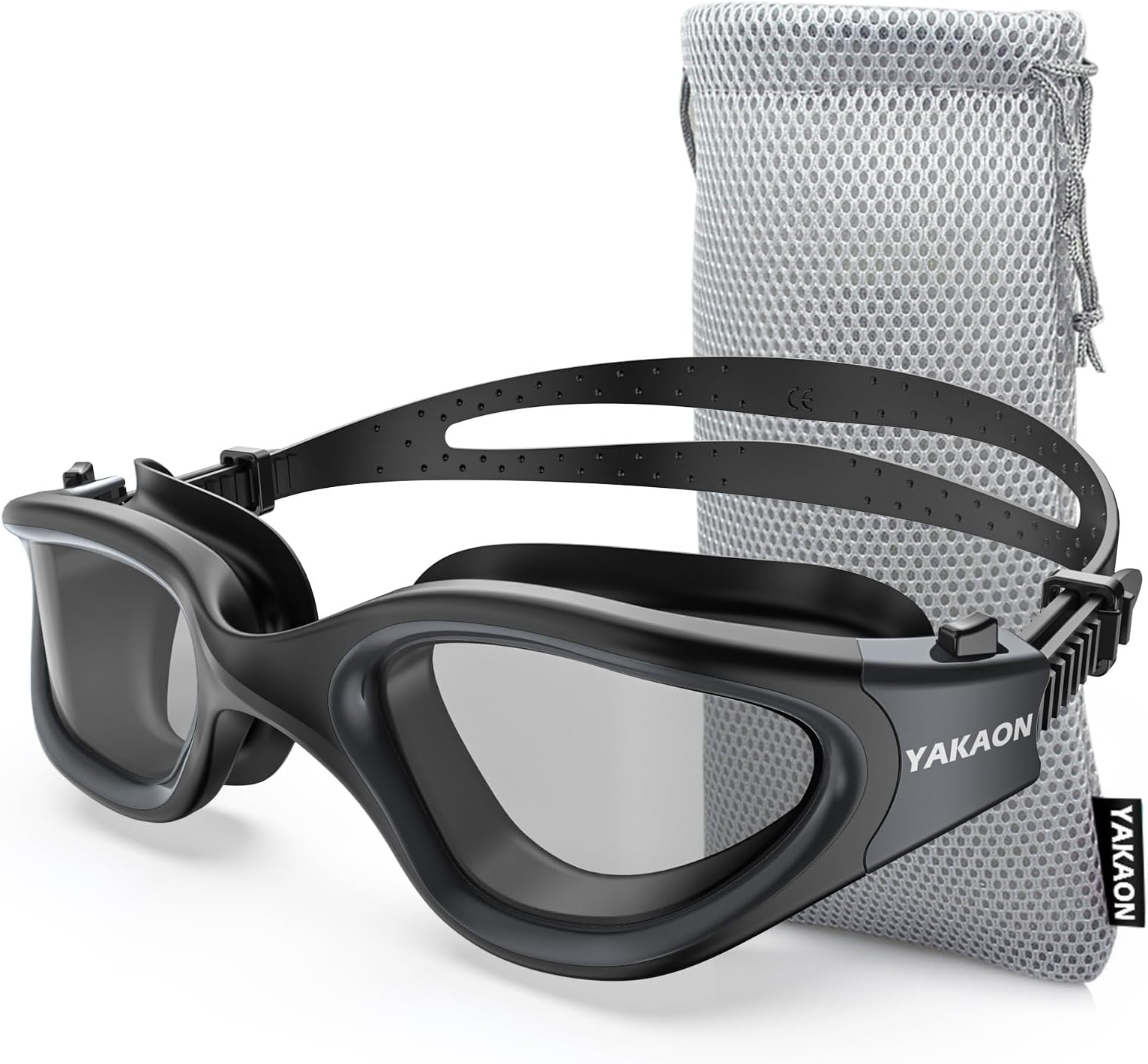 YAKAON Adult Swimming Goggles - UV Protection, Anti-Glare, Anti-fog, Anti-Leak, Silicone Strap Clear/Polarized Lenses