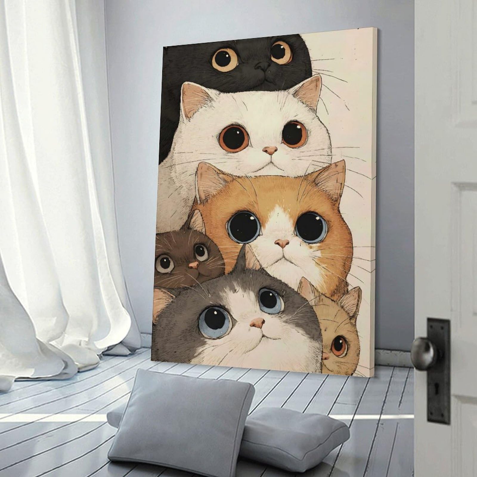 Junmoney Room Decor Wall Art Stack of Cute Cartoon Cats, 12x18inch(30x45cm), for Wall Displays, Bedrooms Or Room Updates, An Easy Match for Collected Prints