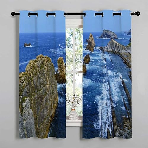 Miniatura 2 de Cortina para Dividir Habitacion Coastline Coast Beach Doorway Curtains Boho Drapes 55Inch Width by 45Inch Length,2 Panels