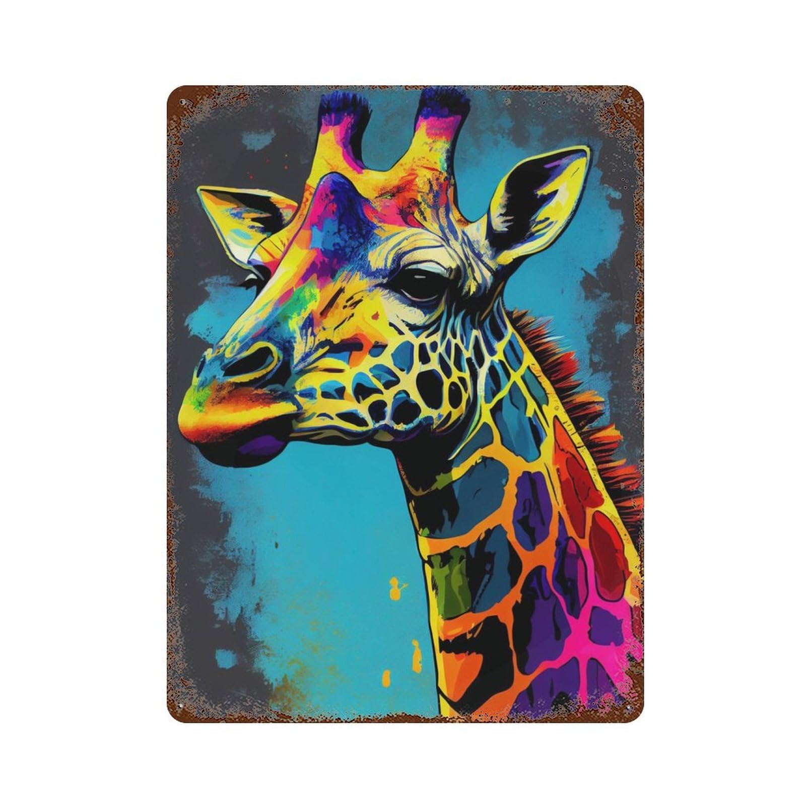 Giraffe Animal PopArt Vintage Rust Metal Sign 15.7"x11.8", for Basement, Hobby Room And Garage Decor, Farmhouse Wall Decor