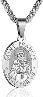 Oval Saint Christopher/Michael/Joseph/Jude/Virgin Mary/Joseph/Francis/Patrick/Anthony/Benedict/Thomas Necklace for Men Women, Stainless Steel Catholic Patron Pendant with Chain 24 Inches