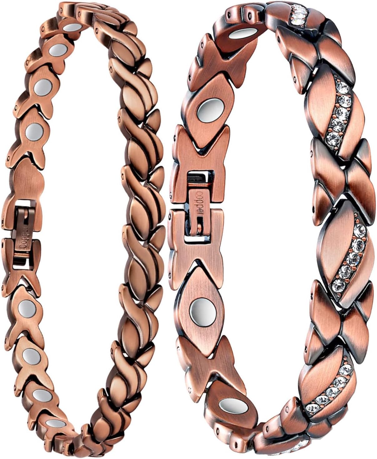 Copper Bracelet for Women, 99.99% Pure Copper Megneetic Bangle Arthritis, Effective Neodymium Lympunclog, Titanium Steel Heart Crystal Bracelets, Pulsera de Cobre para Mujer