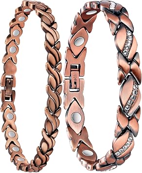 Copper Bracelet for Women, 99.99% Pure Copper Megneetic Bangle Arthritis, Effective Neodymium Lympunclog, Titanium Steel Heart Crystal Bracelets, Pulsera de Cobre para Mujer
