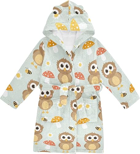 Toddler Baby Hooded Bathrobe for Boys Girls Soft Plush Bath Towel Robe with 2 Pockets for 2-12 Years(Large)