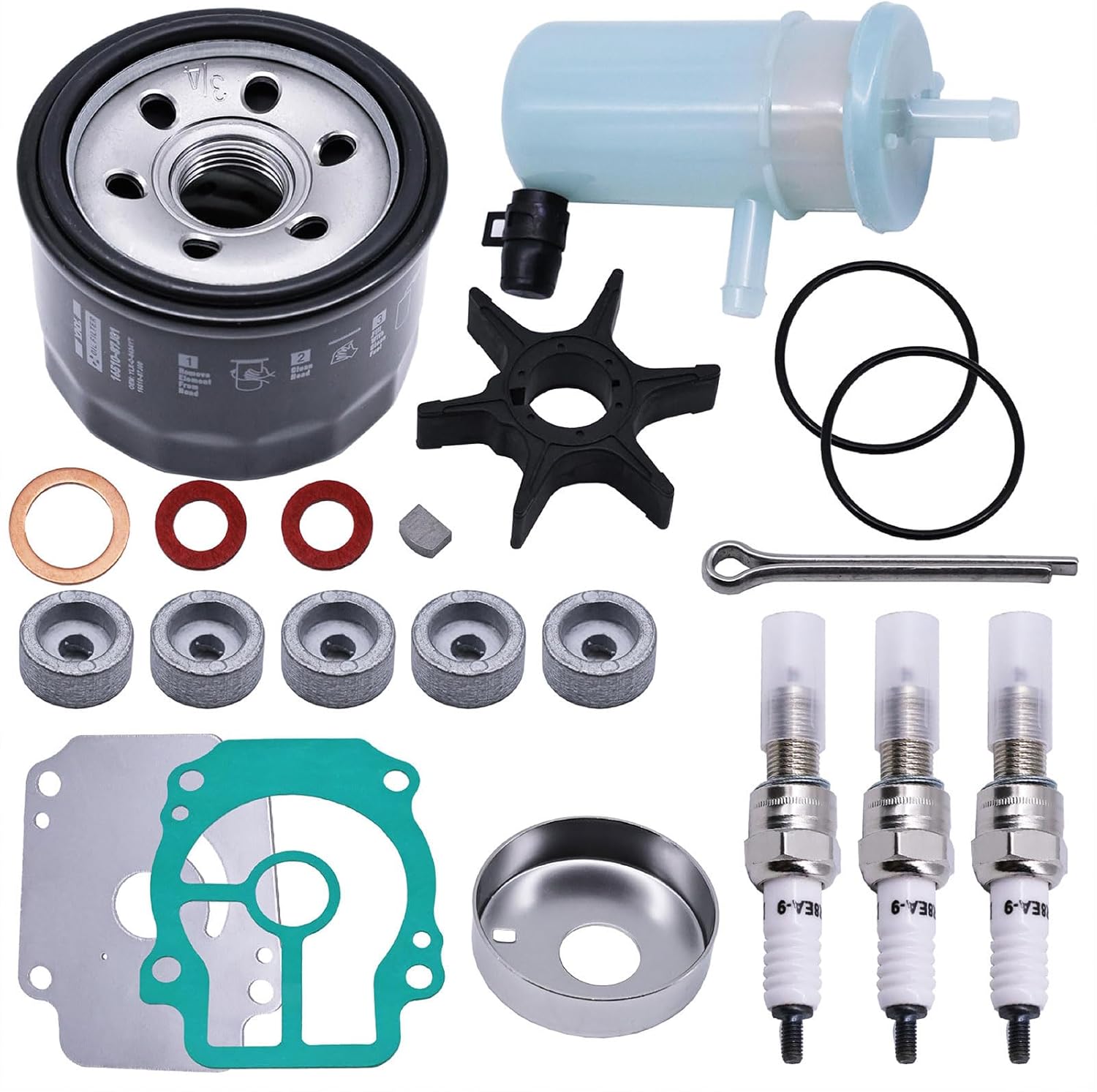 Marine Outboard Engine Maintenance Kit 17400-94823 Compatible with Suzuki DF25A,DF30A 2015+,with Oil Filter,Fuel Filter,Water Pump Kit