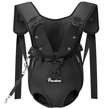 Pawaboo Pet Carrier Backpack, Adjustable Pet Front Backpack Cat Dog Carrier Backpack Safety Travel Bag, Legs Out, Easy-Fit for Traveling Hiking Camping for Small Medium Dogs Puppies - Medium, Black