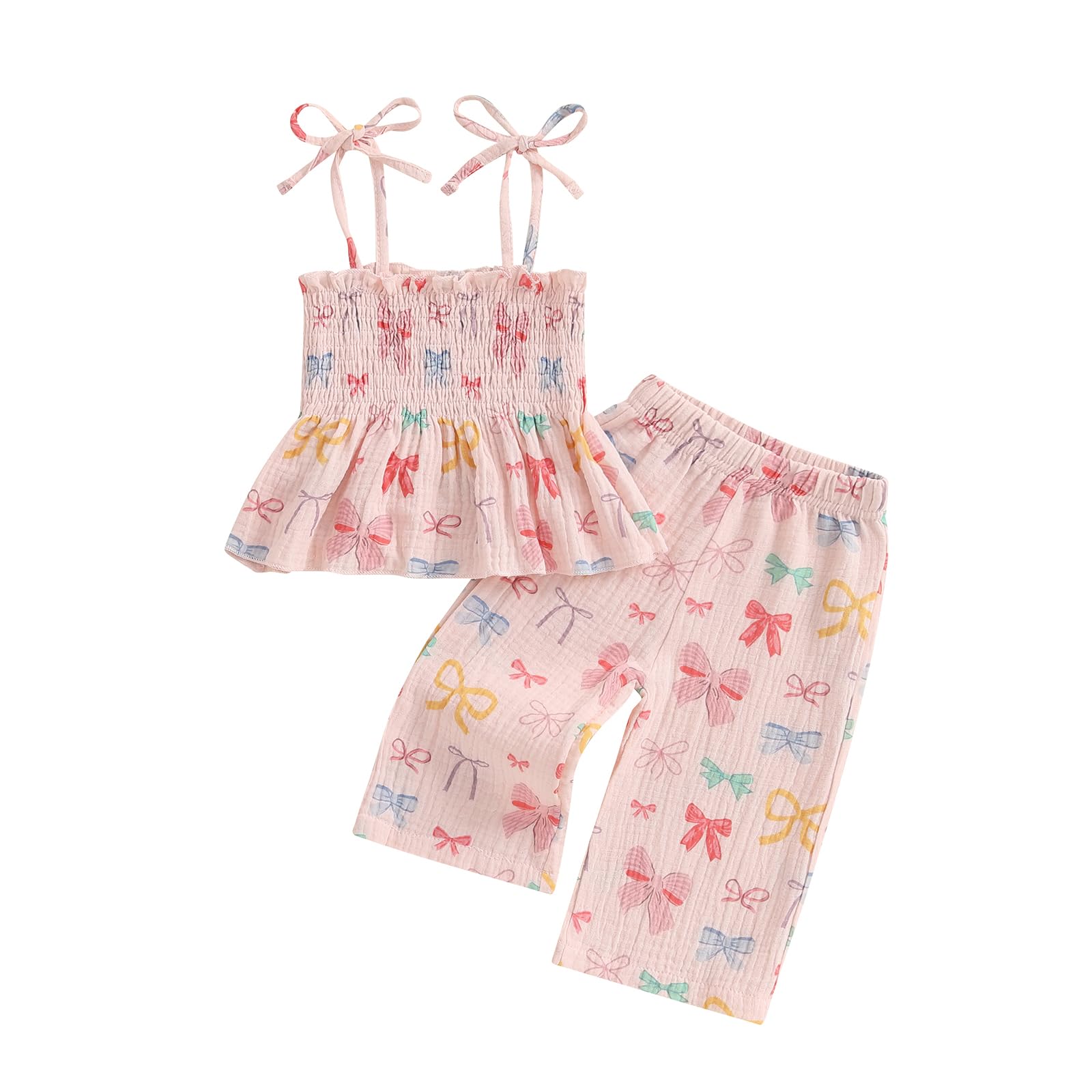 Baby Girl Summer 2 Pcs Outfits Tie Up Ruffle Camisole Tops Bell Bottom Pants 6 9 12 18