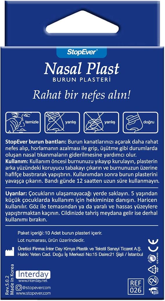 Stopever Nasal Plast Nefes Açici Bant, Büyük Boy, 6'Lı