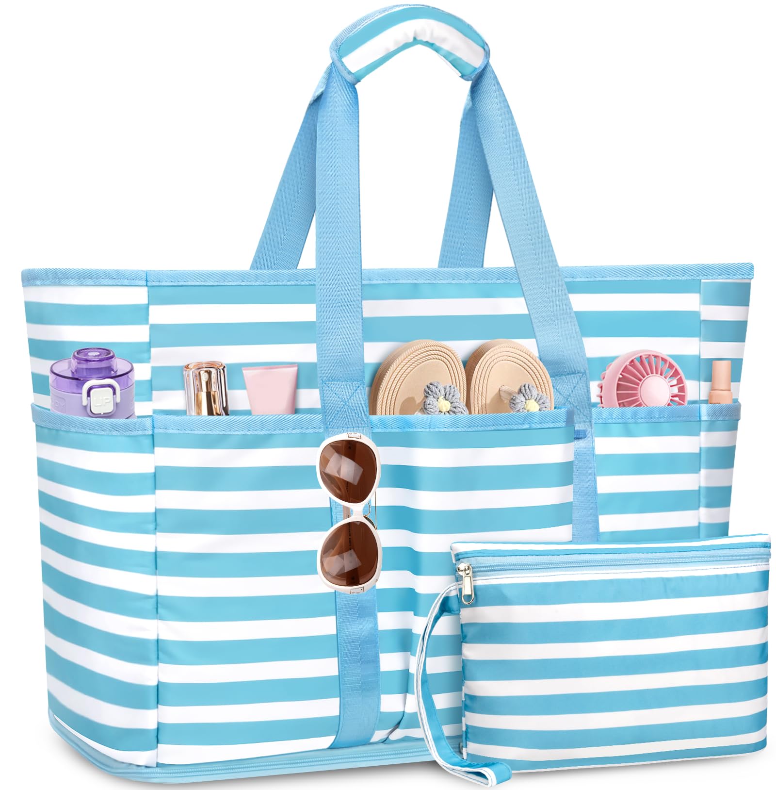 TEUEN Grand Borsa Mare con Zip Donna, 45L Borsa Mare XXL Famiglia con Zip Pieghevole Borsa da Spiaggia Impermeabile Borsa Beach Tote Bag per Piscina,Viaggio,Shopping,Vacanze