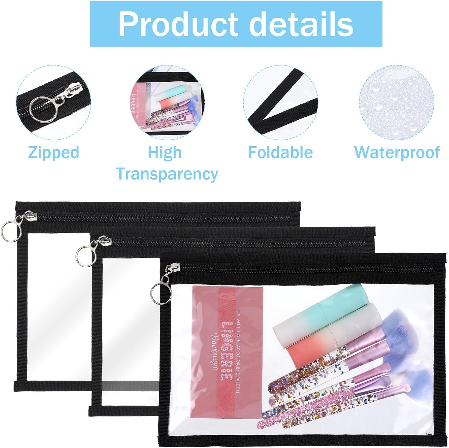 30 Pack Clear Zipper Pouches, PVC Waterproof Envelopes Folder Makeup Bags Pencil Pouch Multi Purpose Document File Organization Bag for Travel Home Office Supplies, 11.5 x 7 Inches