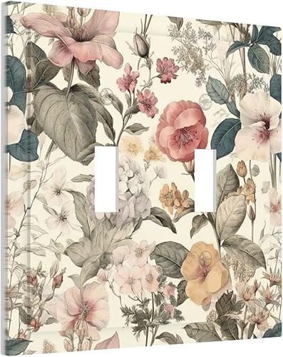 Miniatura 112 de Cubierta de interruptor de luz de palanca doble de 2 cuadras, color rosa, hongos, flores, placa de pared, placa frontal eléctrica, retro, años 70,