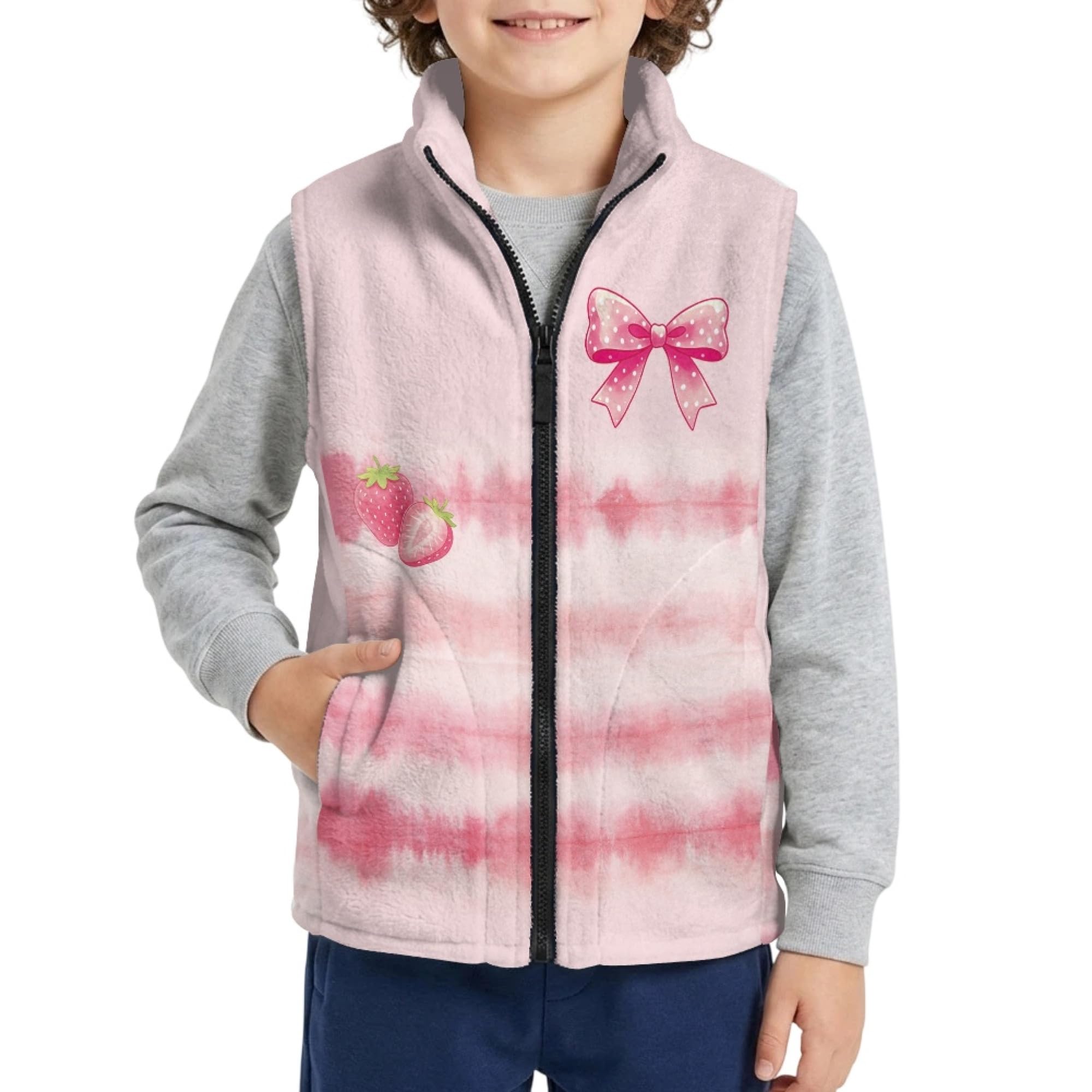 Amzbeauty Chaleco de forro polar para niños, sin mangas, estampado de lazo