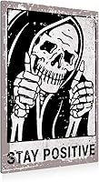 BEASTZHENG Vintage Stay Positive Skull Metal Tin Sign - Retro Funny Wall Decor for Home, Bedroom, Halloween Gifts, 8x12 Inch Durable Aluminum