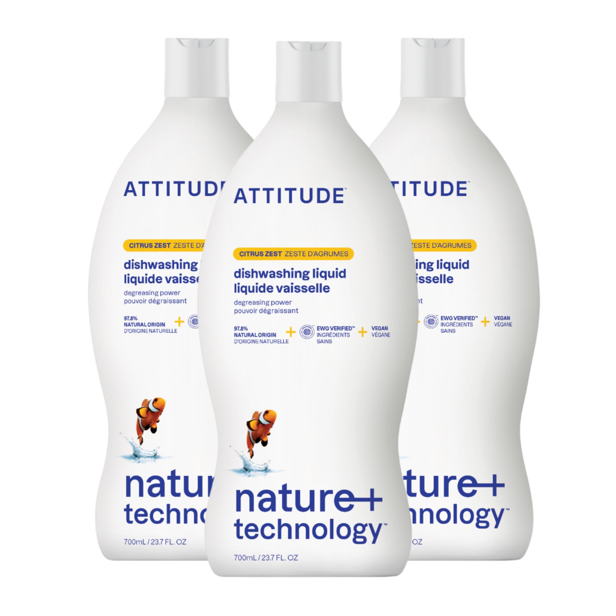 ATTITUDE Dish Soap, EWG Verified, Citrus Zest, 23.7 fl oz (Pack of 3)