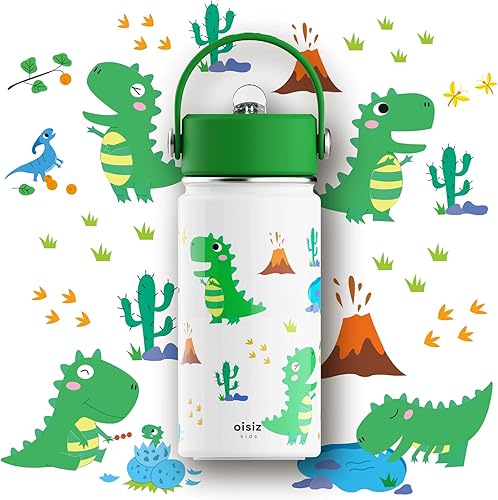 Miniatura 8 de OISIZ Botella de agua para niños con tapa con popote, de 14 onzas, botellas de agua de acero inoxidable 316 aisladas al vacío para niños, para la