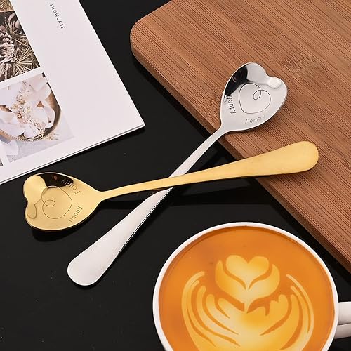 Miniatura 4 de JASHII 8 cucharaditas de acero inoxidable con forma de corazón dorado brillante para café, mini cucharas de postre, cuchara de amor, cuchara de
