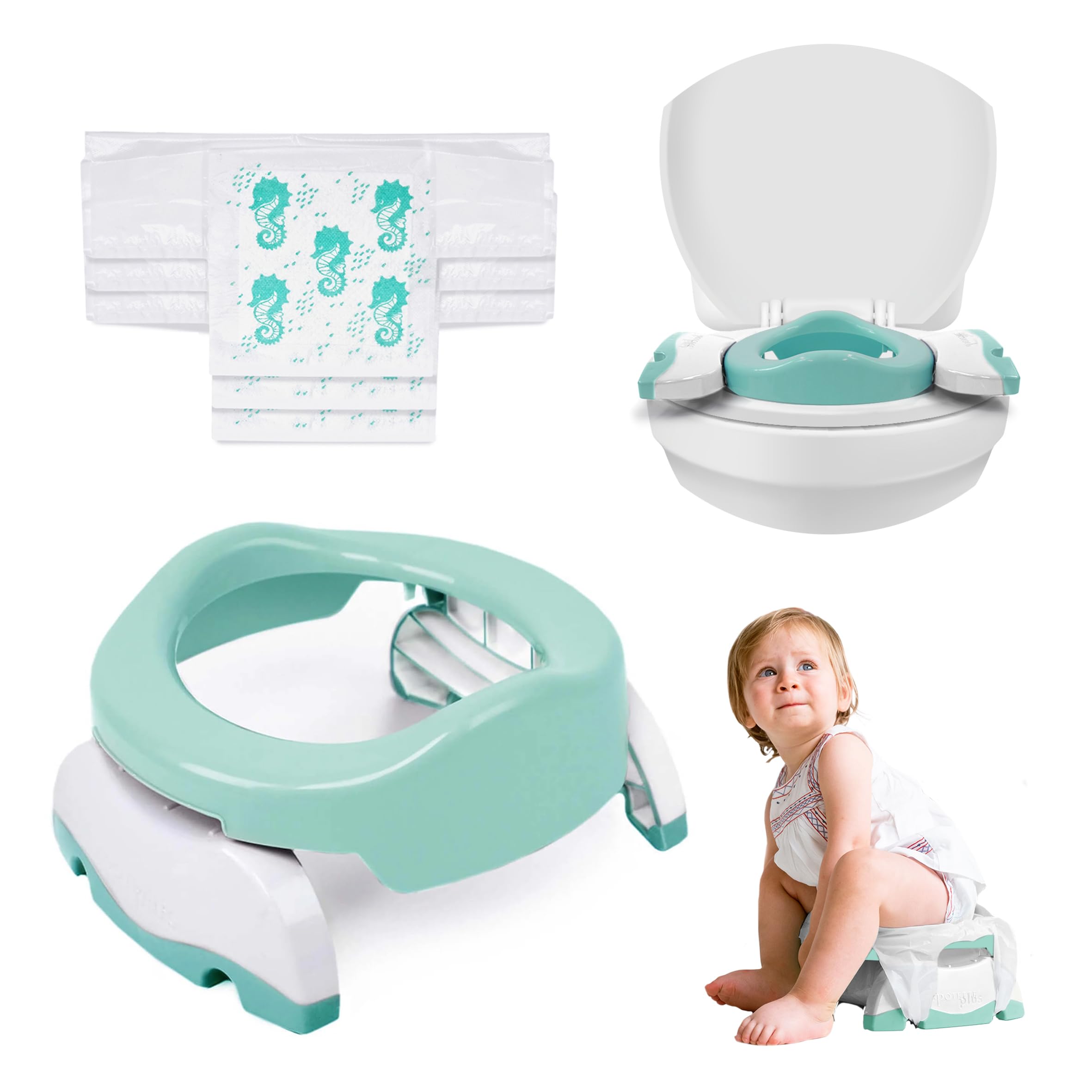 Potette Plus Mint 2-In-1 Compact Universal Potty And Toilet Training Seat | Award-Winning Potty Training Essential For Toddlers |