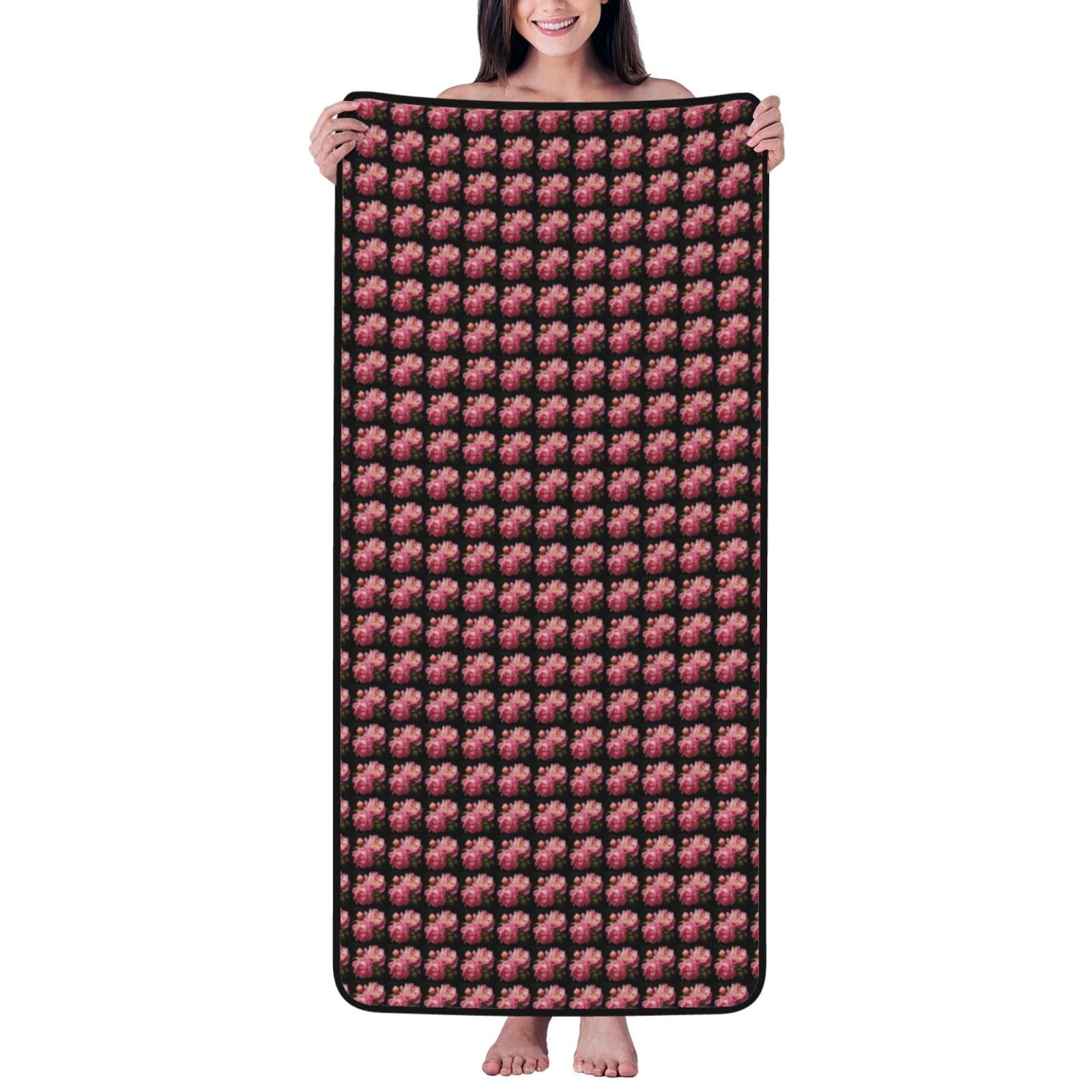 Ztpowqa Women's Black Peony Print Coral Velvet Bath Towel For Home Gym Lounging Bathroom Spa Hotel Beach Travel