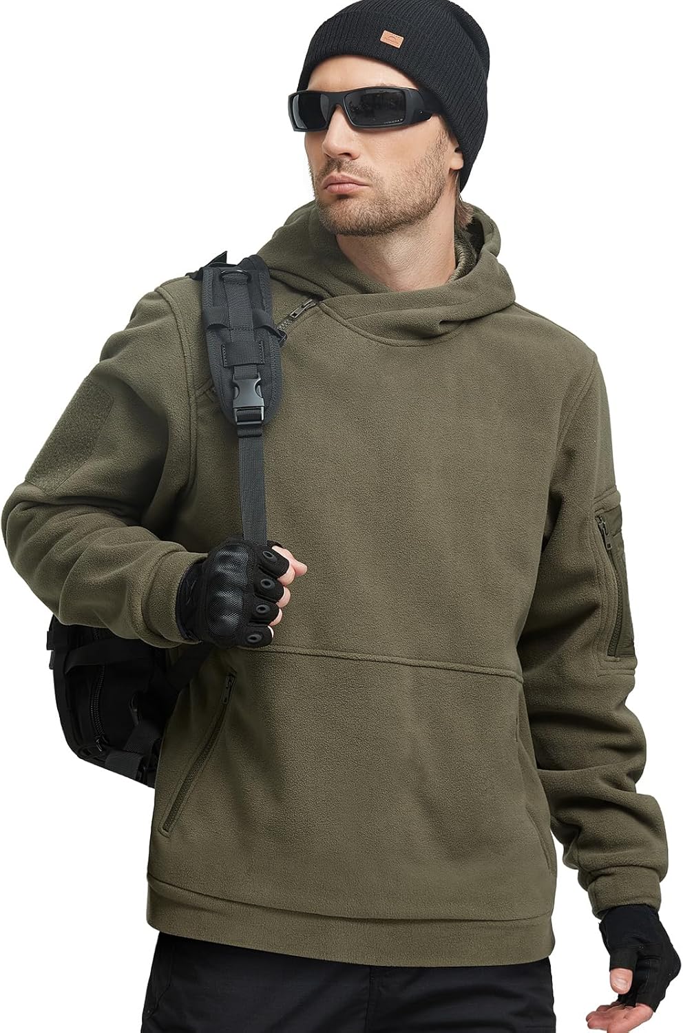 FREE SOLDIER Men's Tactical Winter Fleece Pullover Hoodie Warm Long Fleece lined Hooded Sweatshirt