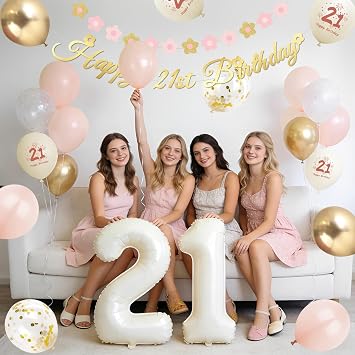 Pink and Gold Birthday Decorations 21st Birthday Decorations for Her Congratulations 21st Birthday Decorations with Congratulations Birthday Banner Cake Topper for Flowers Party Supplies