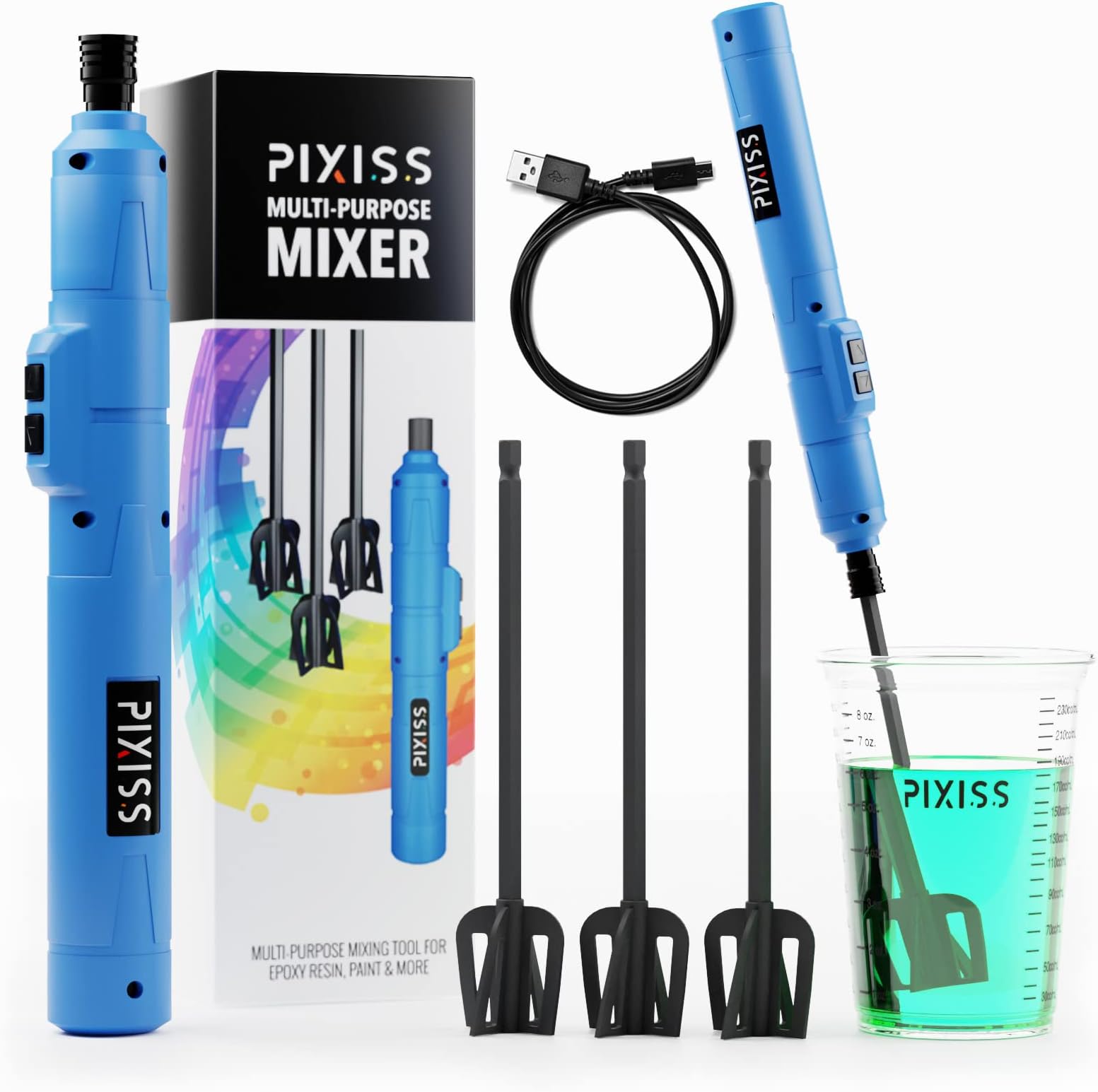 Epoxy Mixer Resin Mixer - Rechargeable Battery Electric Handheld Mixer for Resin Accessories, Epoxy Stirrer for Resin, Silicone Resin Molds Mixing, Epoxy Molds, DIY Crafts Tumblers, 3 Included Paddles