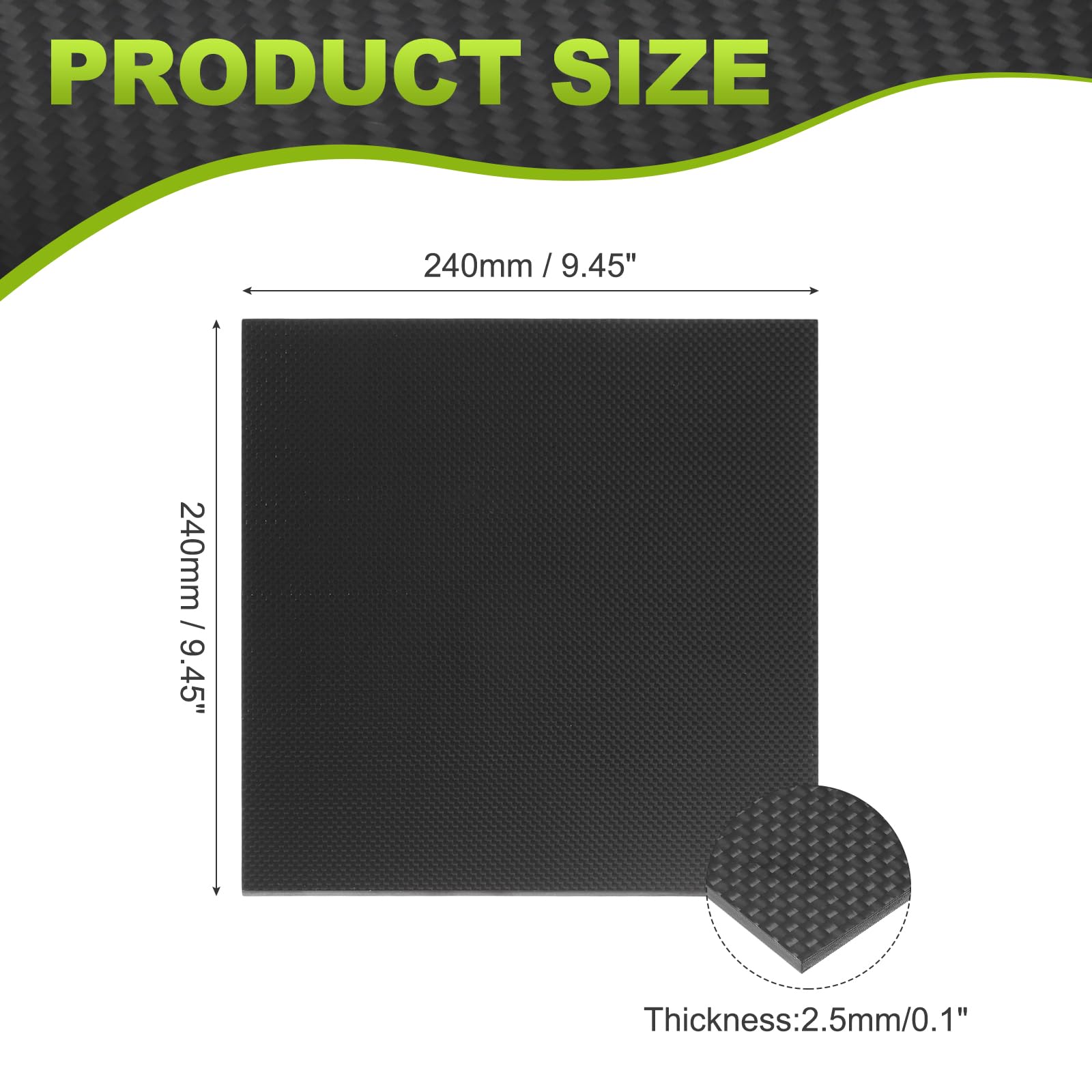 QUARKZMAN Plaques en fibre carbone 3K, 240 x 240 x 2,5 mm, panneaux en fibre carbone, plaques laminées brillantes à tissu uni, flexibles pour modèles réduits d'avions, pièces automobiles