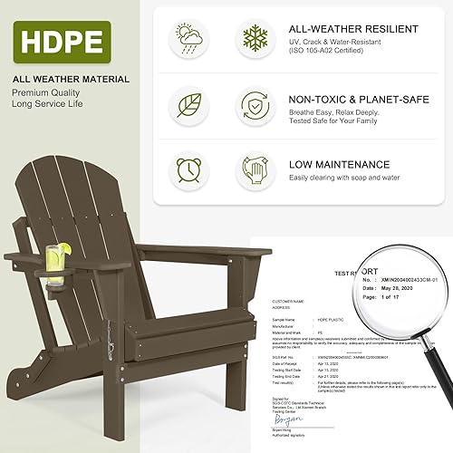 Miniatura 4 de Sillas Adirondack plegables  Sillas Adirondack de plástico con portavasos, resistentes a la intemperie para exteriores, patio, césped, jardín,