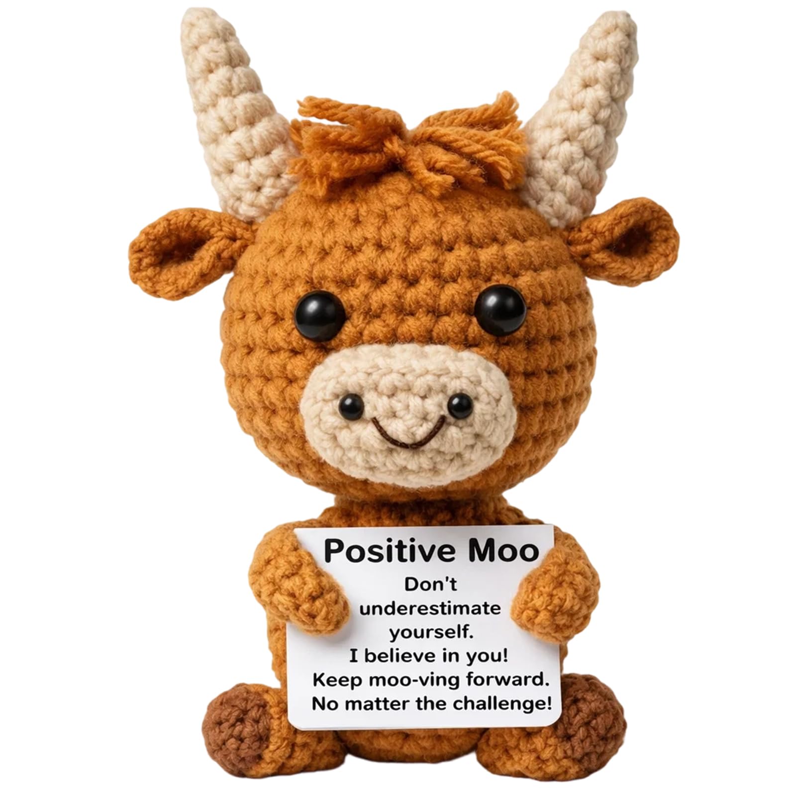 QiiWuic Positive Crochet Animals, Highland Cow Teddy, Good Luck Gifts for Friends and Family, Good Luck Gift For Valentine's Day, Thanksgiving, Mother's Day, Father's Day, Easter and Christmas