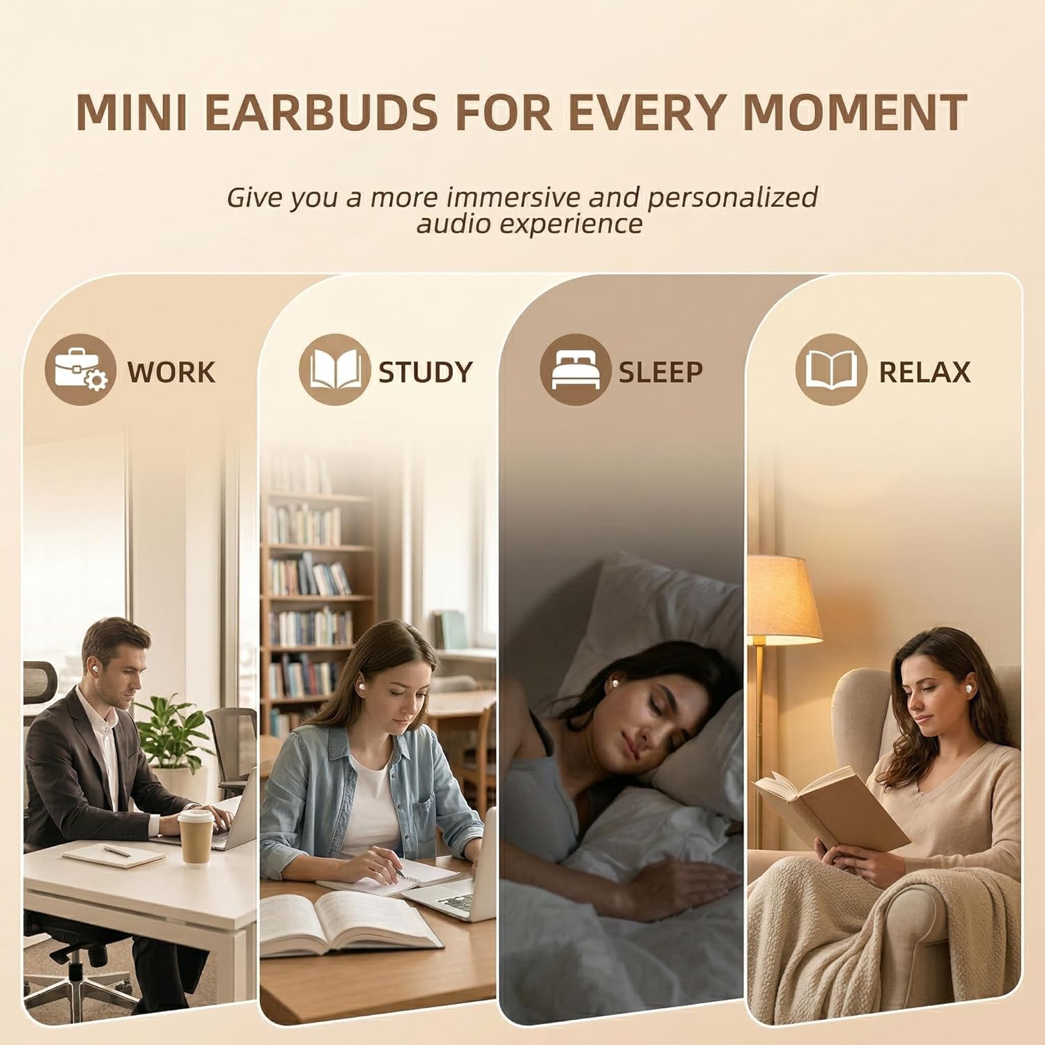 Auriculares invisibles para dormir, mini auriculares inalámbricos Bluetooth para dormir de lado, diseño ergonómico ultraligero, control táctil inteligente, emparejamiento automático, IPX5