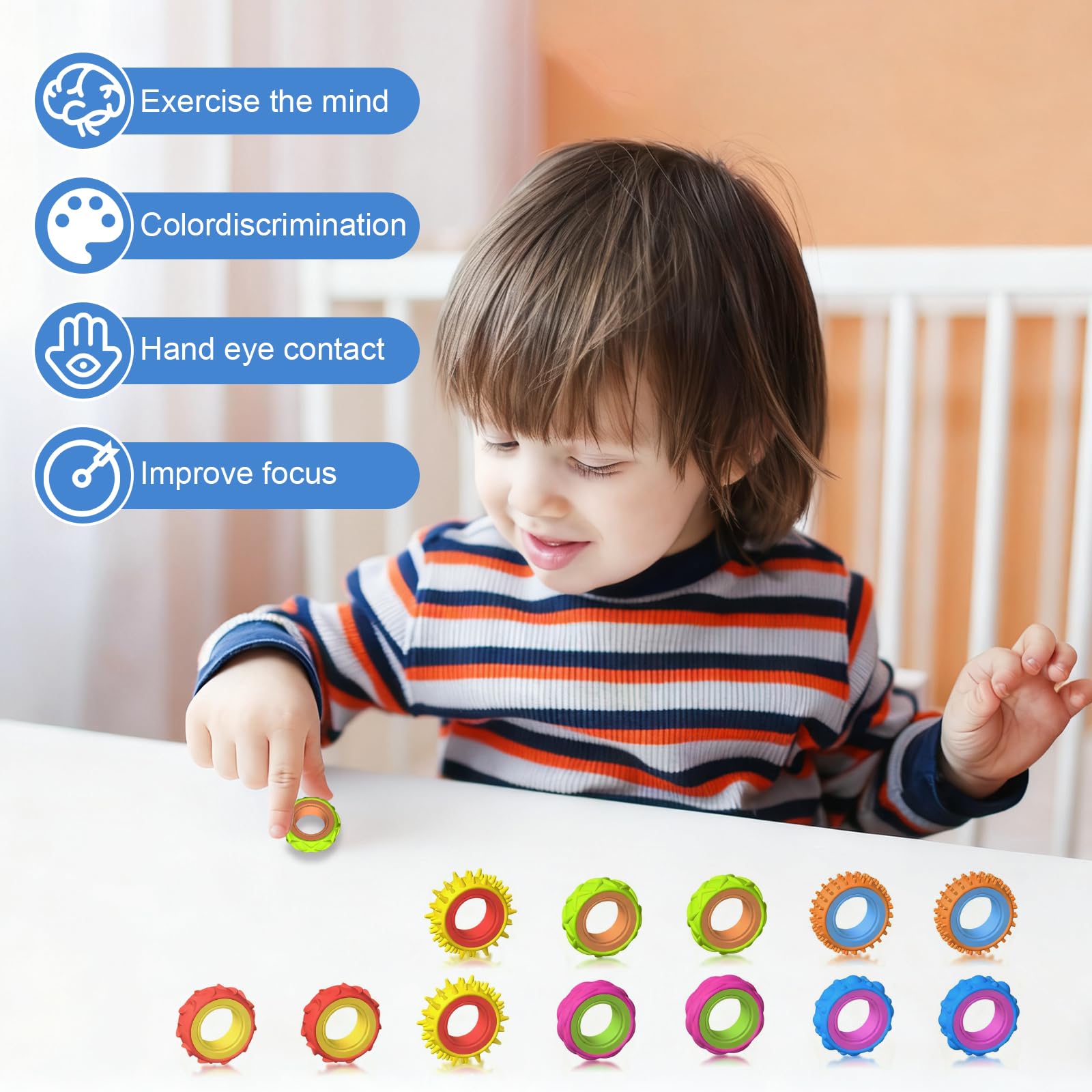 Fidget Ring Zabawki dla dzieci Dorośli Finger Spinner Rings Pomoc w koncentracji dla dzieci Szkoła Uspokajanie stresu Lęk Antystres Zabawka z autyzmem Fidget Squishy Toy Children 3 lata i więcej 12Pcs