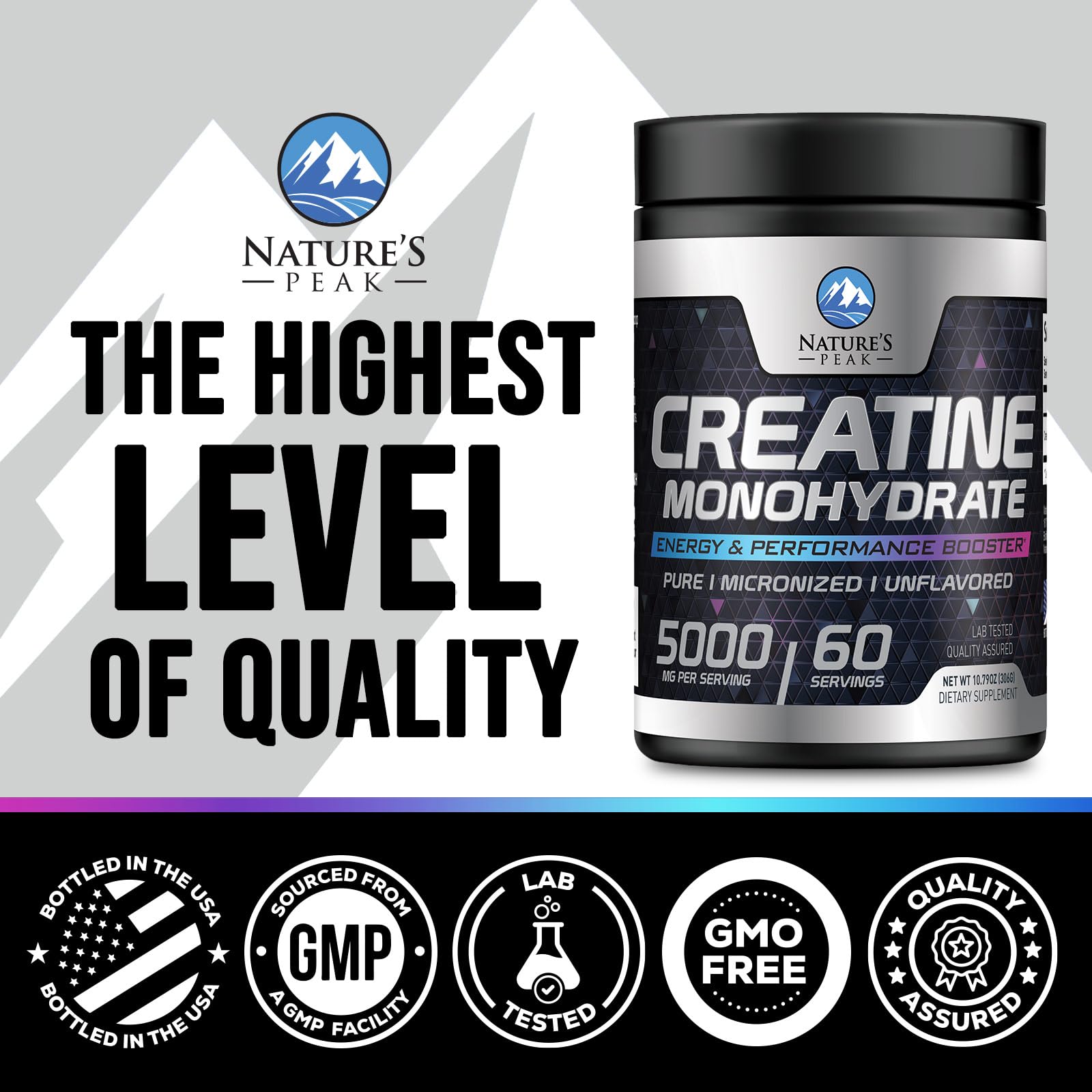 Creatine Monohydrate Powder 5000mg - Pure Micronized Creatine Mono 5G Nutritional Supplement - Pre Workout for Energy & Muscle Support for Men and Women, Unflavored, Bottled in USA - 60 Servings — Amazon image 4