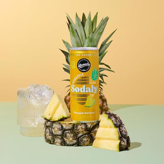 Remedy Sodaly Pineapple Soft Drink with Prebiotic ACV, 12 x 250ml Cans