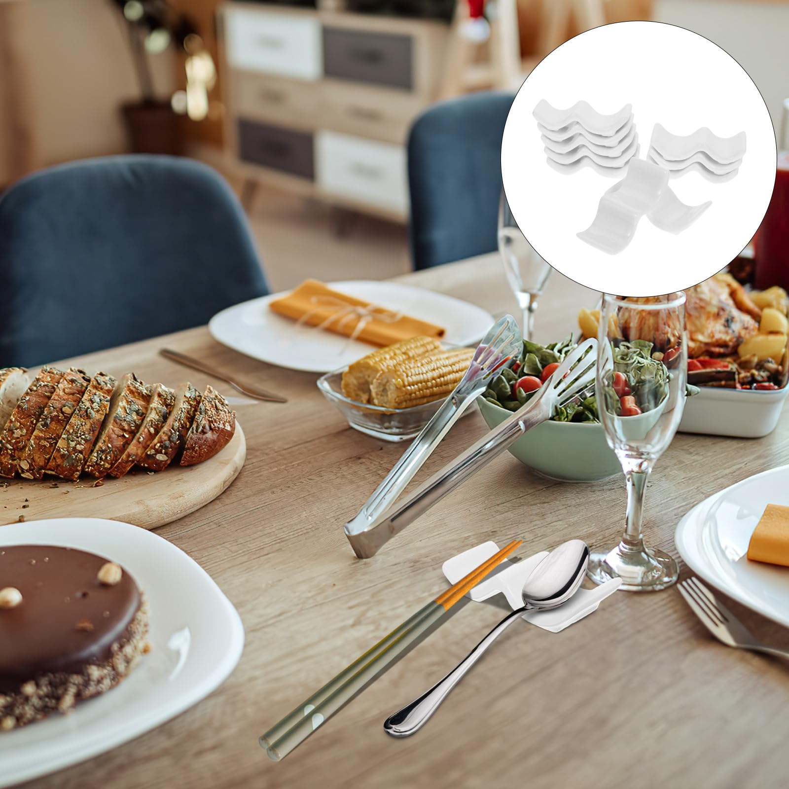 Set da 10 Pezzi Poggia Posate da Tavola in Ceramica Bianca, Utensil Rest per Bacchette e Cucchiaio, Porta Forchette Funzionale per Cucina e Ristorante