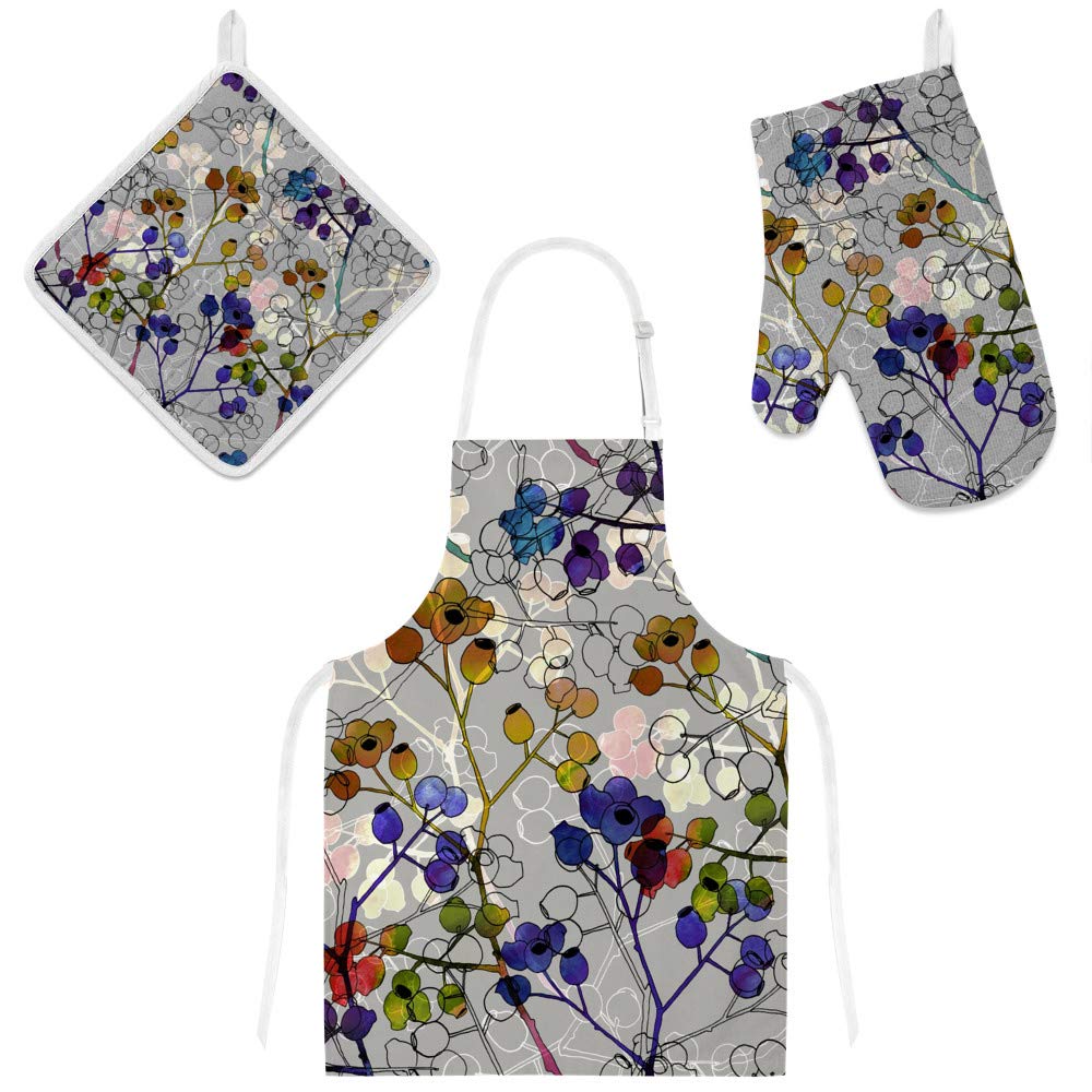 Tablier de cuisine et gants de four haute résistance motif nature fleurs