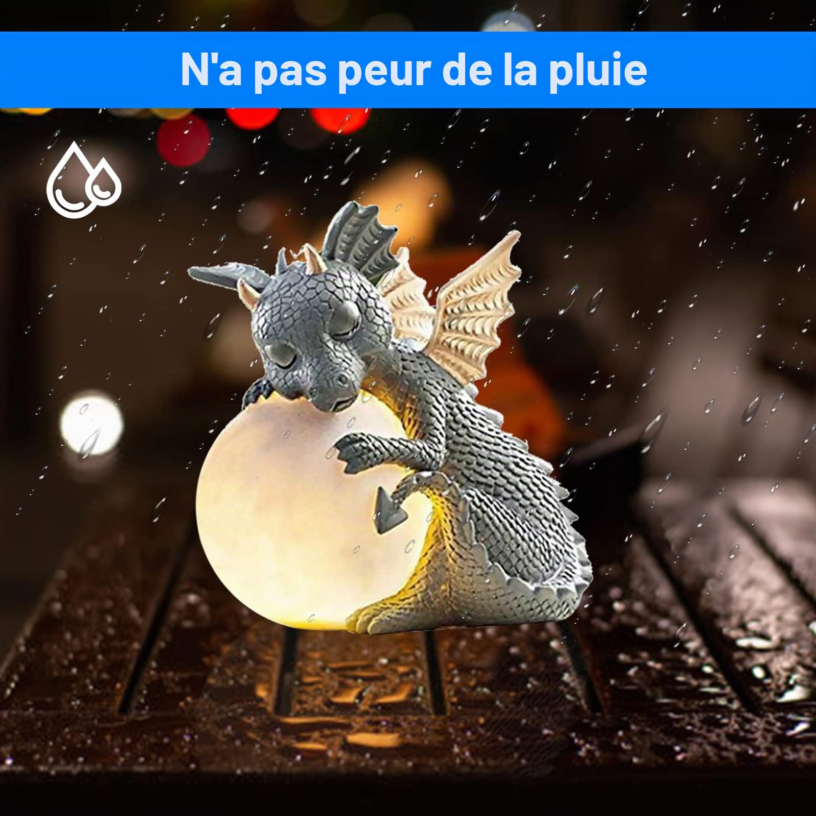 Figure Décorative Dragon avec Lumière Ronde, Décoration pour L'Extérieur, Balcon et Jardin, Porte-Bonheur