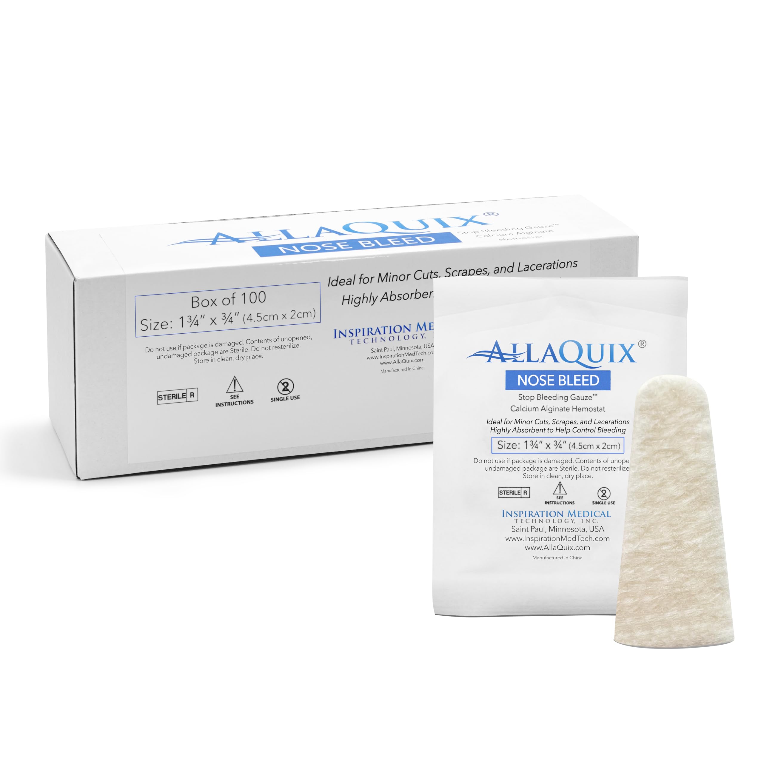 Nose Bleed – Nose Bleed Stopper - Hemostatic Gauze Wound Dressing for Stopping Nose Bleeding (Box of 100)