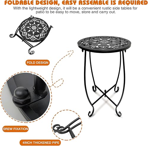 Miniatura 3 de Fashion&cool Mesas auxiliares para exteriores, mesa auxiliar de metal resistente a la intemperie, pequeña mesa auxiliar redonda para exteriores,