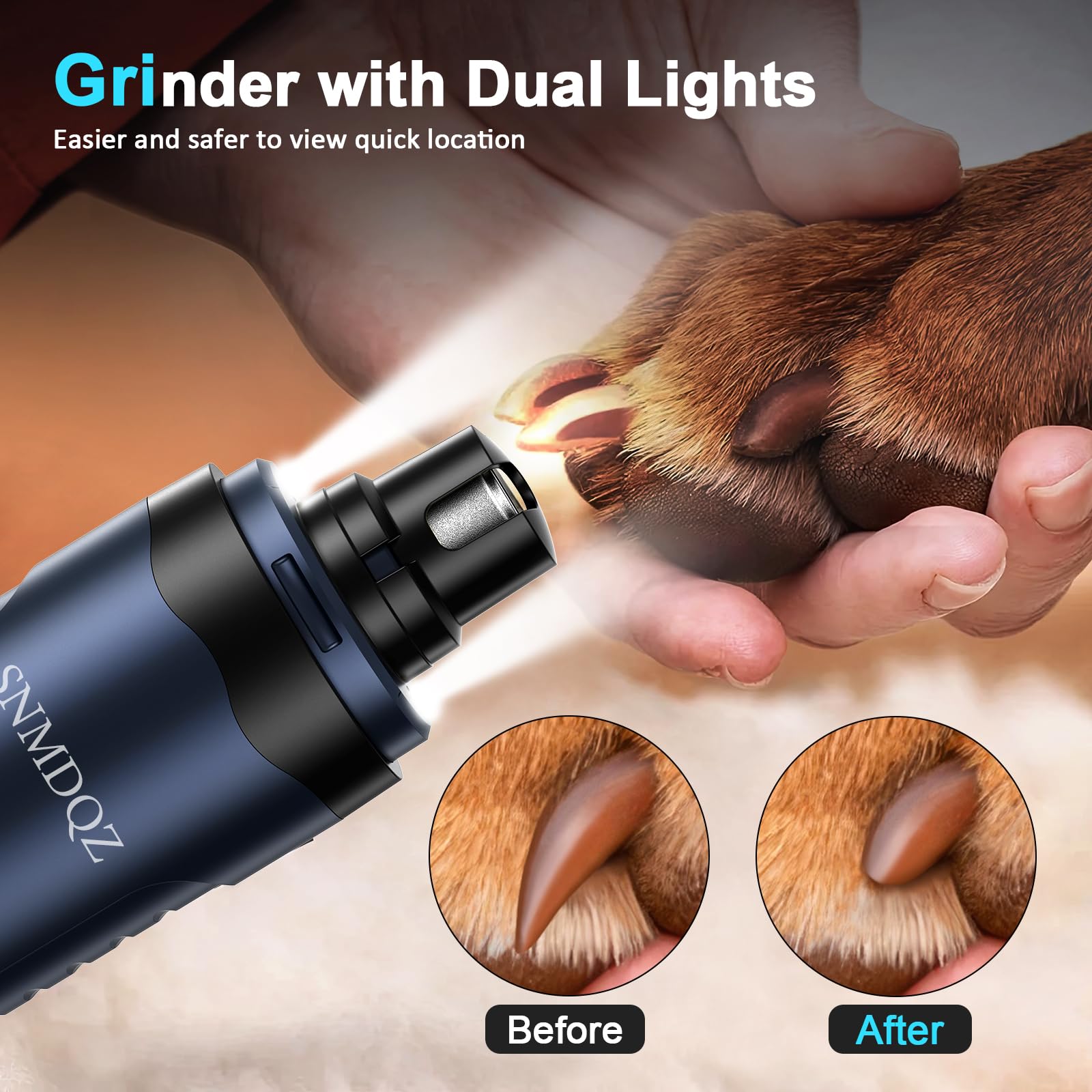 Dog Nail Grinder, Dog Nail Trimmers, and Clippers Kit with 2 LED Lights. Super Quiet Electric Pet Nail Grinder, Rechargeable, for Small, Medium, and Large Dogs & Cats, 2 Diamond Grinding Wheels. - image 2