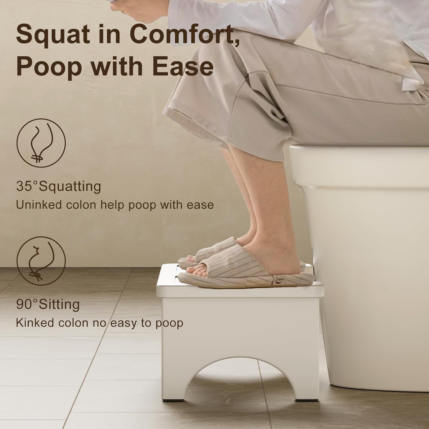 Osivaes 7 Inch Bamboo Toilet Stool Squat Adult, Foldable Squatting Potty for Adults, Ergonomic Poop Stool with Non-Slip Surface, Portable for Bathroom & Travel, White 1 Pack White