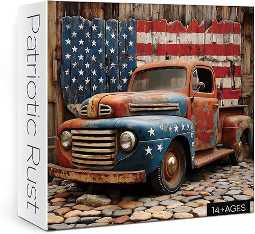 Hermosos rompecabezas vintage para adultos de 1000 piezas de arte, coloridos rompecabezas retro de la bandera estadounidense, rompecabezas retro